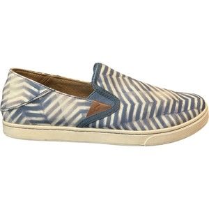 OLUKAI PEHUEA PA'I Hawaiian Brand Canvas Slip On Shoe Blue White 9.5 EUR 39.5‎